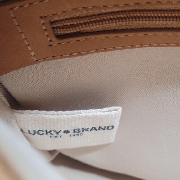 Lucky Brand Crossbody Bag Ebon Tan Leather Perforated Tassel Hobo Shoulder Boho - Picture 7 of 10